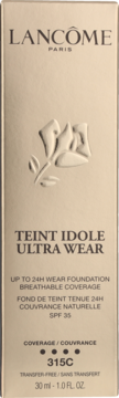 Kryjący podkład Lancôme Teint Idole Ultra Wear 315C w złotym kartoniku, widok z przodu, SPF 35.