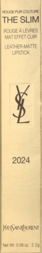 Złote opakowanie szminki Yves Saint Laurent The Slim Leather-Matte Lipstick, widok z przodu, odcień 2024.