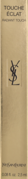 Złote pudełko Yves Saint Laurent Touche Éclat Radiant Touch, korektor rozświetlający, pionowy widok z przodu.
