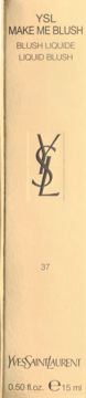 Złote pudełko YSL Make Me Blush Liquid Blush, odcień 37, z czarnym logo Yves Saint Laurent i pojemnością 15ml, przód.