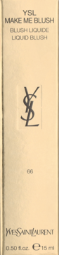 YSL Make Me Blush Liquid Blush, złoty kartonik z czarnym logo, napisem i numerem odcienia 66, widok z przodu.