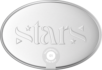 Transparentne mydełko do brwi Stars w owalnym, srebrnym opakowaniu z wytłoczonym logo i napisem BROW SOAP.