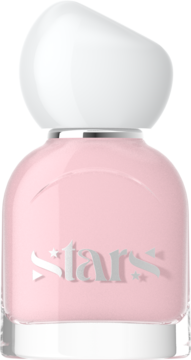CC Nail Polish Stars, bladoróżowa butelka z białym, obłym korkiem, poprawia koloryt, widok z przodu.