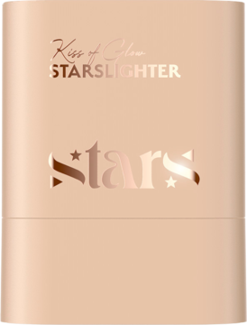Rozświetlacz w sztyfcie Stars Kiss Of Glow, beżowe opakowanie z rose gold napisem, widok z przodu.
