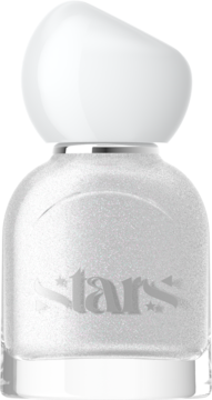 Butelka lakieru MAKE-UP NAIL "Stars", białego z perłowym połyskiem, matowa szklana z napisem, biała zakrętka.
