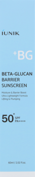 iUNIK Beta-Glucan Barrier Sunscreen SPF50+ PA++++, jasnoniebieskie opakowanie, widok z przodu.