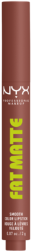 NYX Professional Makeup Fat Matte Lipstick, brązowy odcień nude z zielonym napisem, widok z przodu.