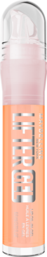 Maybelline New York Lifter Gloss, błyszczyk z kwasem hialuronowym. Pomarańczowa butelka, srebrne detale, widok z przodu.