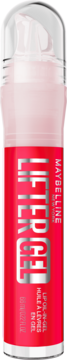 Maybelline Lifter Gel, czerwony błyszczyk lip oil-in-gel w cylindrycznym opakowaniu, widok z przodu.