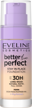 Eveline Better Than Perfect 30H długotrwały, matujący podkład full cover w gradientowej butelce z pompką.