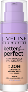 Eveline Better Than Perfect podkład 30H, naturalny mat, pełne krycie, w szklanej butelce z pompką.