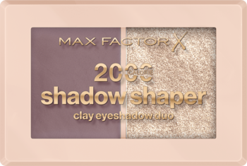 Otwarta paleta cieni Max Factor 2000 Shadow Shaper Clay Eyeshadow Duo: matowy róż i błyszczący beż.