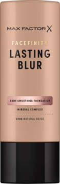 Max Factor Facefinity Lasting Blur, beżowy podkład wygładzający o naturalnym matowym wykończeniu, widok z przodu.