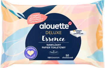 Nawilżany papier toaletowy Alouette Deluxe Wydanie Letnie, kolorowe opakowanie, 50 sztuk, widok z przodu.