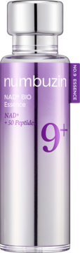 numbuzin NAD+ BIO Essence No. 9. Liftingująca esencja, fioletowo-srebrna butelka, widok z przodu.