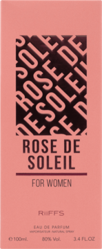 Różowy kartonik perfum Rose de Soleil RiiFFS Eau de Parfum dla kobiet 100ml, widok z przodu.