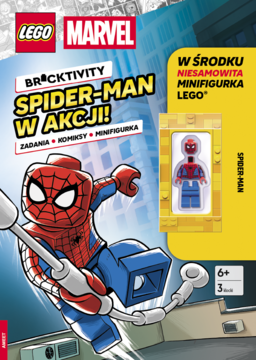 LEGO Marvel Spider-Man W Akcji! książka z minifigurką. Dynamiczna okładka z bohaterem i figurką w blisterze.