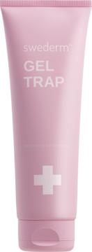 Swederm GEL TRAP żelowy balsam do ciała w różowej tubce z białym logo i krzyżem, widok z przodu.