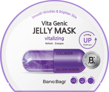 Okrągła maska Banobagi Vita Genic Jelly Mask Vitalizing, biała, z kapsułką COLLAGEN, redukująca zmarszczki.