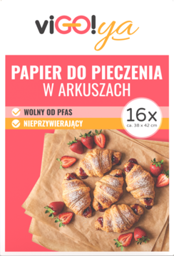 viGO!ya papier do pieczenia w arkuszach, 16 sztuk, biało-czerwone opakowanie z croissantami, nieprzywierający.