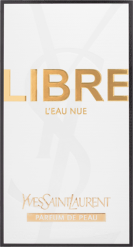 Perfumy damskie Yves Saint Laurent Libre L'eau Nue w białym pudełku ze złotymi napisami, widok z przodu.