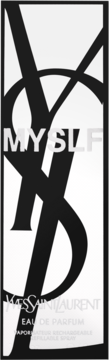 YSL MYSLF Eau de Parfum, biało-czarne pudełko z dużym logo YSL i nazwą produktu, widok z przodu.
