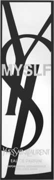 Yves Saint Laurent Myslf męska woda perfumowana, czarno-białe opakowanie z logo YSL i napisem MYSLF, widok z przodu.