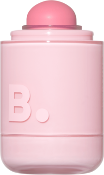 Różowy róż w sztyfcie marki B. z okrągłym aplikatorem, gładkie opakowanie z logo, widok z przodu.