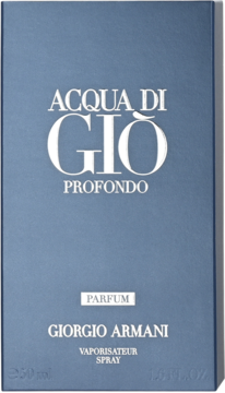 Ciemnoniebieskie pudełko perfum Acqua di Giò Profondo Giorgio Armani 50ml, widok z przodu. Białe napisy.