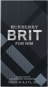 Czarne, teksturowane pudełko Burberry Brit For Him 100ml. Męska woda toaletowa o ostrym, drzewnym zapachu.