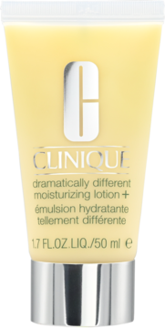 Żółta tubka Clinique Dramatically Different nawilżającej emulsji, 50ml, z przodu, ze srebrną zakrętką.