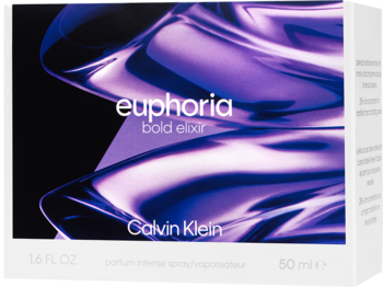 Calvin Klein Euphoria Bold Elixir perfumy damskie 50 ml, fioletowo-czarne pudełko z falistym wzorem. Widok z przodu.