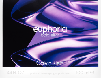Pudełko perfum damskich Calvin Klein Euphoria Bold Elixir, fioletowe orientalno-kwiatowe, widok z przodu.