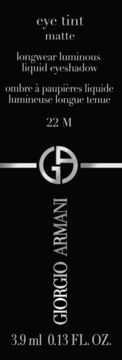 Giorgio Armani Eye Tint Matte, longwear luminous liquid eyeshadow 22 M. Black label with silver details.