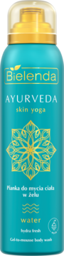 Turkusowy żel do mycia ciała Bielenda Ayurveda Skin Yoga Water Hydra Fresh, widok z przodu.