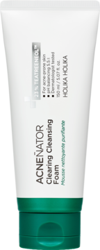 Holika Holika Acnenator Clearing Cleansing Foam do skóry trądzikowej, biała tubka z zielonym wieczkiem, napis 23% TEATREENEOL.