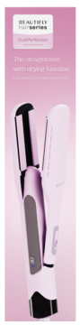 Różowo-biała prostownica Beautilfy DualPerfection do suszenia i prostowania włosów, widok z przodu.