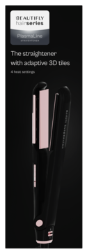Beautifly Hairseries PlasmaLine prostownica, czarna z różowymi ceramicznymi płytkami 3D, widok pod kątem.