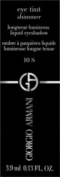 Płynny cień do powiek Giorgio Armani Eye Tint Shimmer 10 S, długotrwały, 3.9 ml, na czarnym tle.