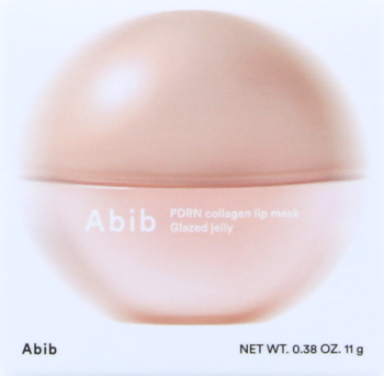 Abib PDRN Collagen Lip Mask Glazed Jelly, brzoskwiniowa, kulista maska do ust, widok z przodu, na białym tle.
