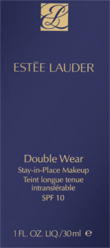 Granatowe opakowanie podkładu Estée Lauder Double Wear Stay-in-Place SPF 10, widok z przodu, złote napisy i logo.