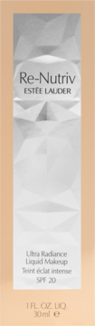 Przód kartonika podkładu Estée Lauder Re-Nutriv Ultra Radiance Liquid Makeup SPF 20, 30ml, w beżowym tle.