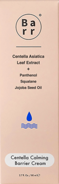 Barr Centella Calming Barrier Cream z Centella Asiatica, beżowe pudełko z ikoną wody, widok z przodu.