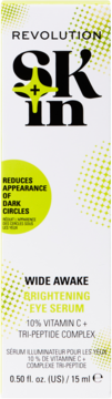 Revolution Skin Wide Awake Brightening Eye Serum 15ml, białe pudełko, Wit. C, redukuje cienie.