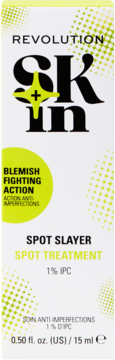 Revolution Skin Spot Slayer kuracja punktowa 15ml, białe opakowanie z żółtymi detalami, widok z przodu.