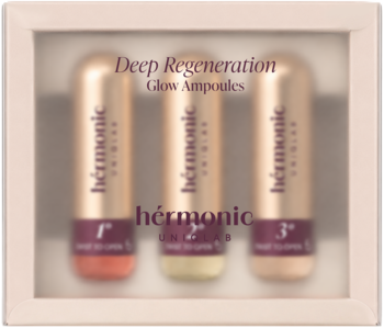 Hérmonic Deep Regeneration Glow Ampułki: 3 złote fiolki z serum, trójfazowa kuracja na zmarszczki i przebarwienia.