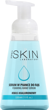 o'SKIN LABORATORY Foaming Hand Serum z kwasem hialuronowym, niebieski płyn, 320 ml, widok frontalny.