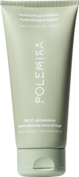 Polemika Matcha Relief Body balsam w jasnozielonej tubce, pionowo, z przodu widoczny 96,8% naturalny skład.
