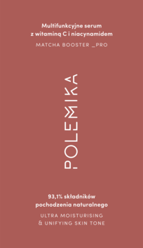 Polemika Multifunkcyjne serum z witaminą C i niacynamidem, brązowe opakowanie z białym tekstem, widok z przodu.