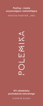 Peeling-maska Polemika Matcha Purifier Pro w matowym opakowaniu terracotta, z pionowym napisem i 97% składników naturalnych.